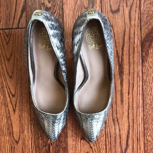 Like New Elliot Lucca Woven "Catalina" Leather High Heels